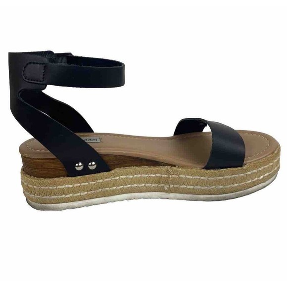 Steve Madden Espadrille Sandals Womens Size 9M Slingback Black Leather Open Toe - Picture 9 of 14